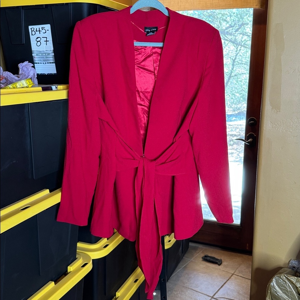 City Chic Collarless Fully Lined Tie Front Jacket Blazer Red Size 18 - Picture 6 of 13